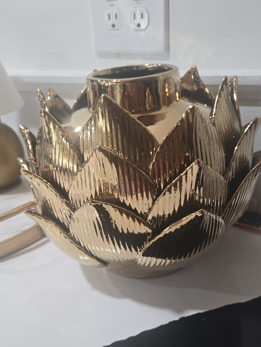 Gold Ceramic Lotus Accent Vase - Decorative Home Accent